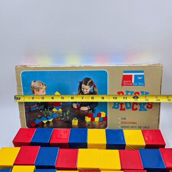 1970s Tupperware ABC Busy Blocks Missing I and R Green Figures Tupper Toys Box - Picture 7 of 16